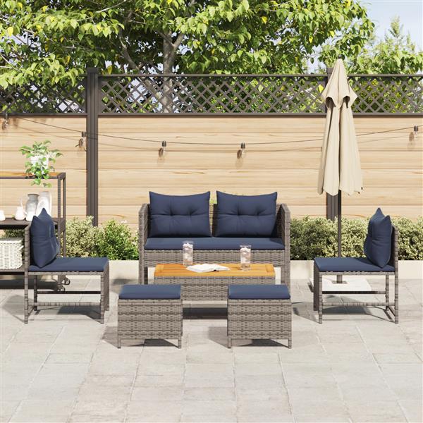 Grote foto vidaxl 6 delige tuinset met kussens grijs poly rattan tuin en terras tuinmeubelen