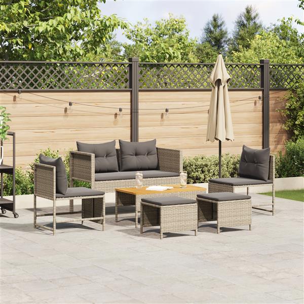 Grote foto vidaxl 6 delige ligbed set met kussens lichtgrijs poly rattan tuin en terras tuinmeubelen