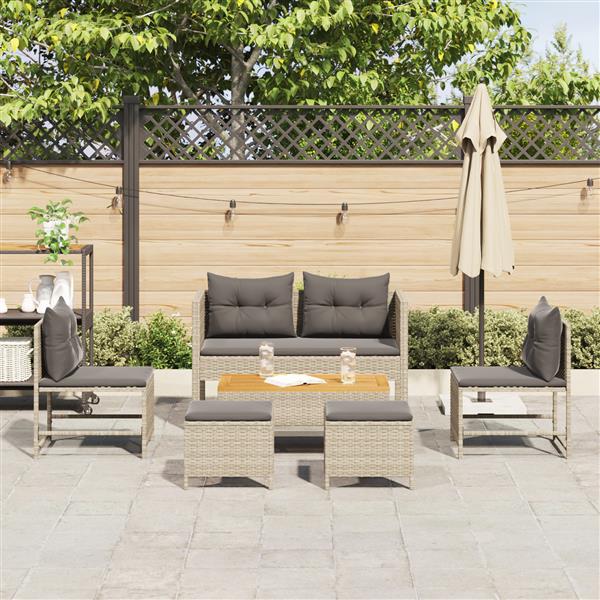 Grote foto vidaxl 6 delige ligbed set met kussens lichtgrijs poly rattan tuin en terras tuinmeubelen