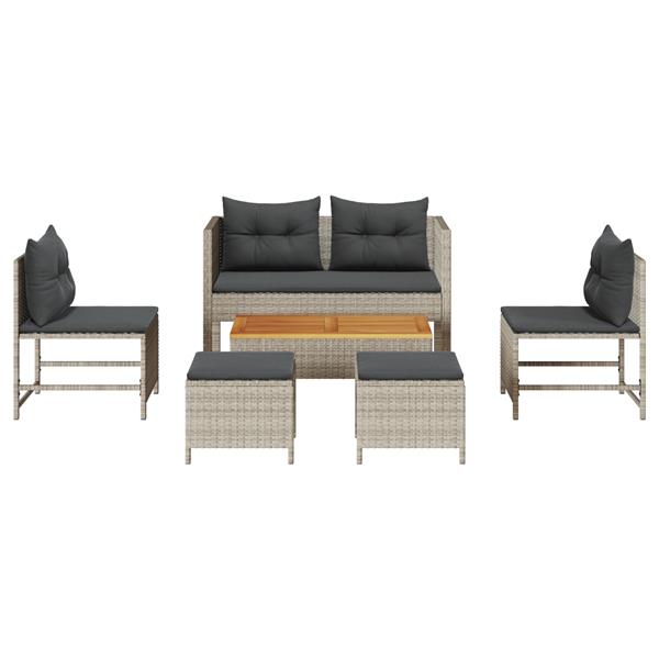 Grote foto vidaxl 6 delige ligbed set met kussens lichtgrijs poly rattan tuin en terras tuinmeubelen