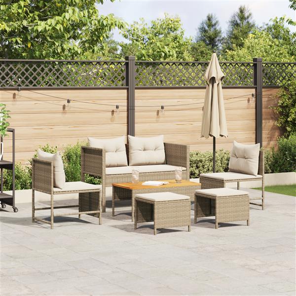 Grote foto vidaxl 6 delige tuinsofa set met kussens beige poly rattan tuin en terras tuinmeubelen