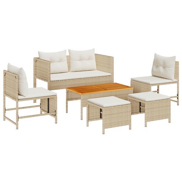Grote foto vidaxl 6 delige tuinsofa set met kussens beige poly rattan tuin en terras tuinmeubelen