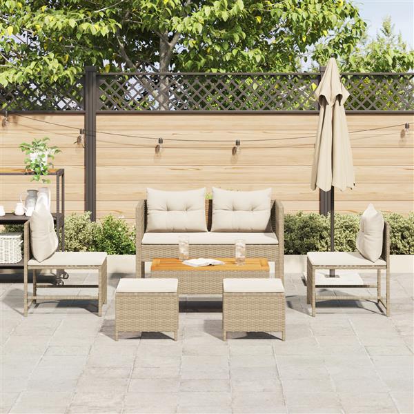 Grote foto vidaxl 6 delige tuinsofa set met kussens beige poly rattan tuin en terras tuinmeubelen