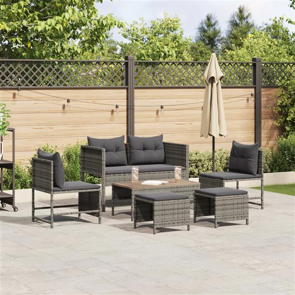 Grote foto vidaxl 6 delige tuinsofa set met kussens in het grijs van poly rattan tuin en terras tuinmeubelen