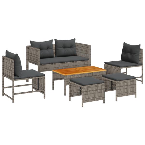 Grote foto vidaxl 6 delige tuinsofa set met kussens in het grijs van poly rattan tuin en terras tuinmeubelen