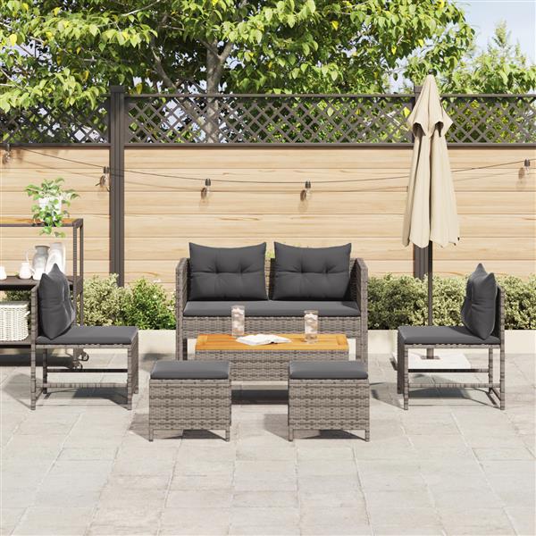 Grote foto vidaxl 6 delige tuinsofa set met kussens in het grijs van poly rattan tuin en terras tuinmeubelen