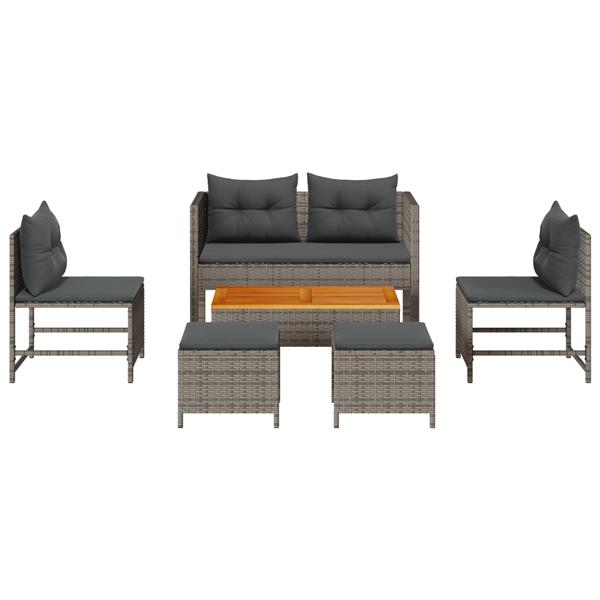 Grote foto vidaxl 6 delige tuinsofa set met kussens in het grijs van poly rattan tuin en terras tuinmeubelen