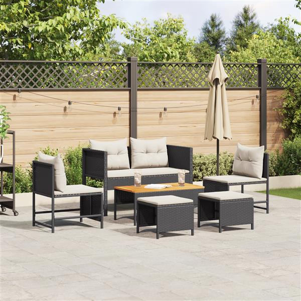 Grote foto vidaxl 6 delige tuinsofa set met kussens in zwart poly rattan tuin en terras tuinmeubelen