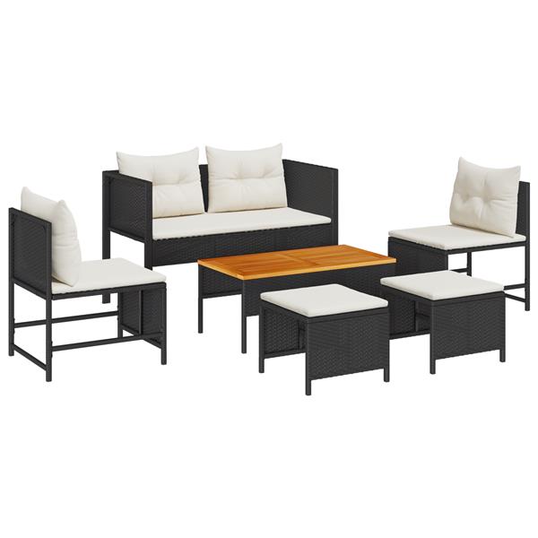 Grote foto vidaxl 6 delige tuinsofa set met kussens in zwart poly rattan tuin en terras tuinmeubelen