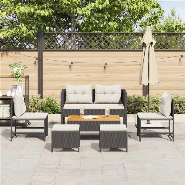 Grote foto vidaxl 6 delige tuinsofa set met kussens in zwart poly rattan tuin en terras tuinmeubelen