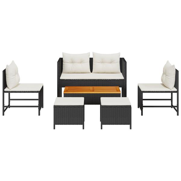 Grote foto vidaxl 6 delige tuinsofa set met kussens in zwart poly rattan tuin en terras tuinmeubelen