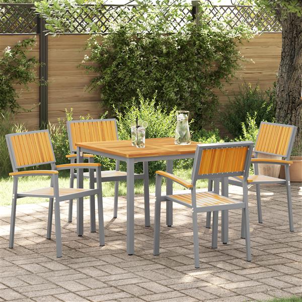 Grote foto vidaxl buitenstoelen 4 stuks stapelbaar grijs van massief acaciahout en metaal tuin en terras tuinmeubelen