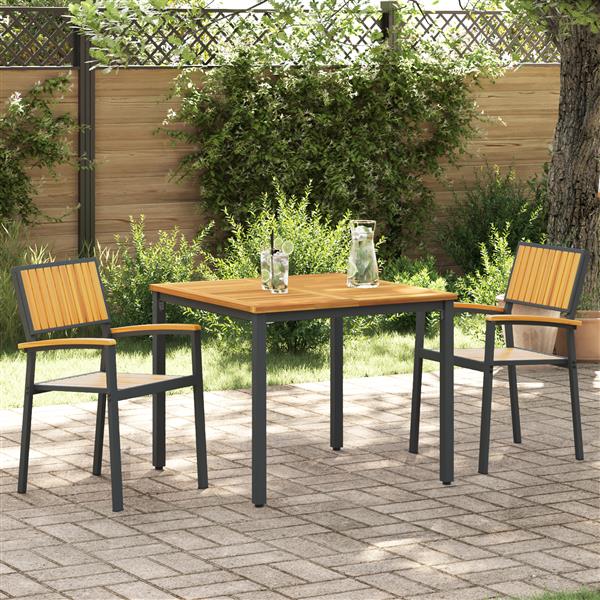 Grote foto vidaxl tuinstoelen 2 stuks stapelbaar zwart massief acaciahout metaal tuin en terras tuinmeubelen