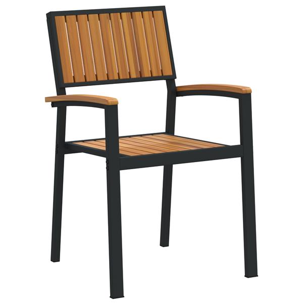 Grote foto vidaxl tuinstoelen 2 stuks stapelbaar zwart massief acaciahout metaal tuin en terras tuinmeubelen