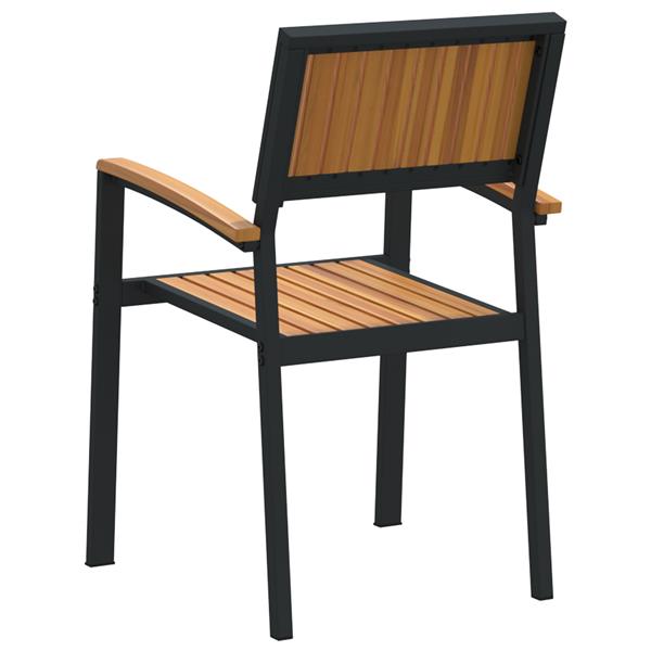 Grote foto vidaxl tuinstoelen 2 stuks stapelbaar zwart massief acaciahout metaal tuin en terras tuinmeubelen