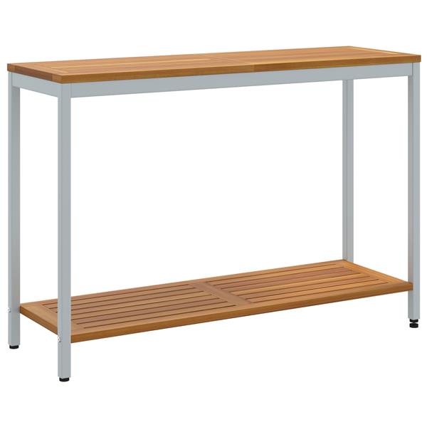 Grote foto vidaxl tuin tafel natuur grijs 35x110x75 cm massief hout en staal tuin en terras tuinmeubelen
