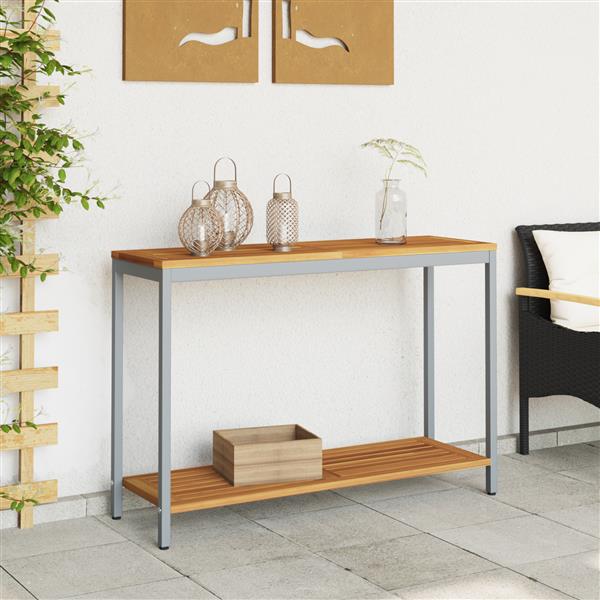Grote foto vidaxl tuin tafel natuur grijs 35x110x75 cm massief hout en staal tuin en terras tuinmeubelen