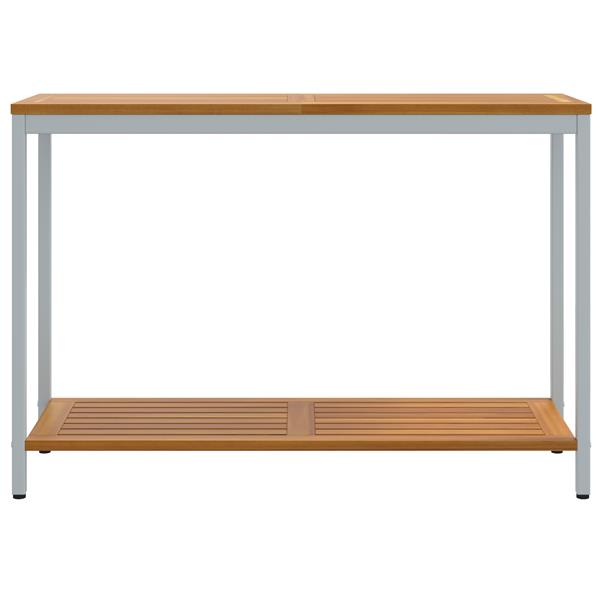 Grote foto vidaxl tuin tafel natuur grijs 35x110x75 cm massief hout en staal tuin en terras tuinmeubelen