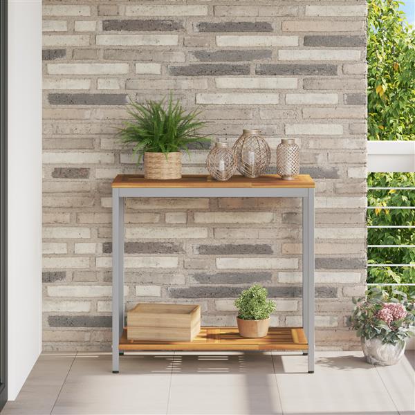 Grote foto vidaxl buitentafel natuurlijk grijs 35x80x75 cm massief hout en staal tuin en terras tuinmeubelen