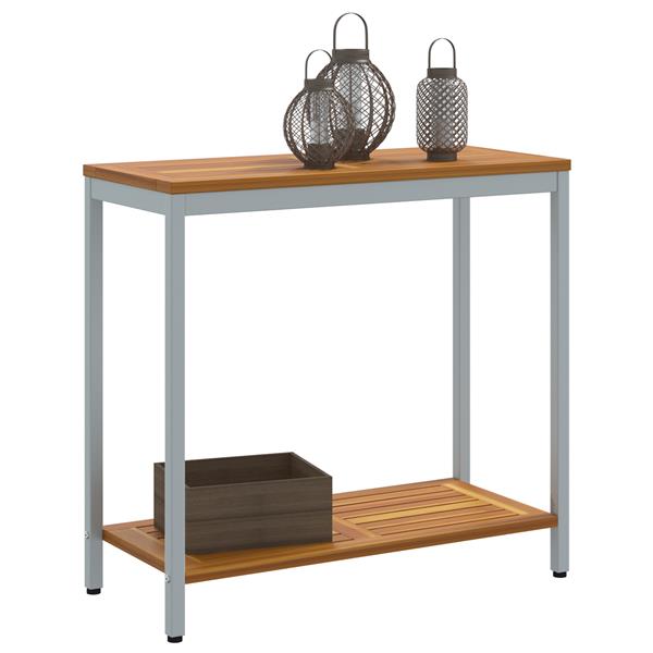 Grote foto vidaxl buitentafel natuurlijk grijs 35x80x75 cm massief hout en staal tuin en terras tuinmeubelen