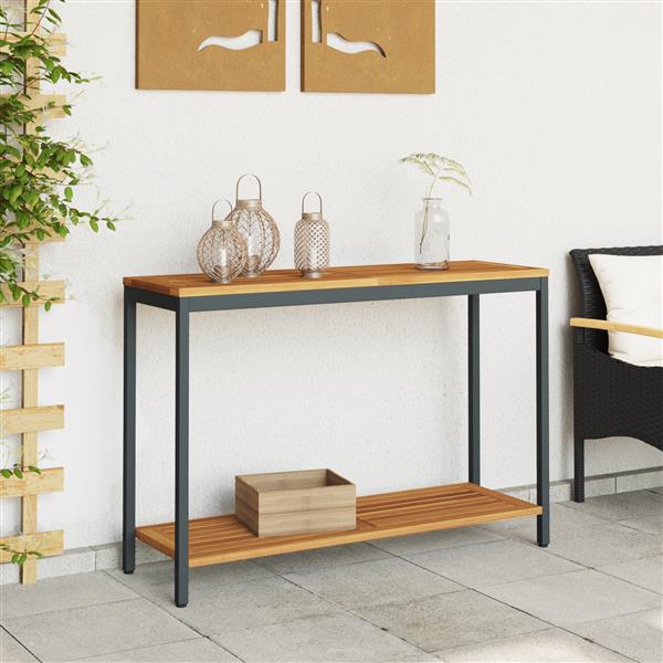 Grote foto vidaxl buitentafel natuur zwart 35x110x75 cm massief hout en staal tuin en terras tuinmeubelen