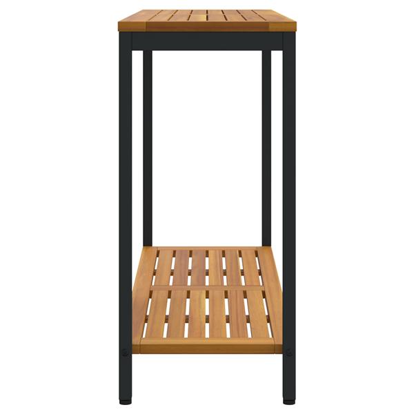 Grote foto vidaxl buitentafel natuur zwart 35x110x75 cm massief hout en staal tuin en terras tuinmeubelen