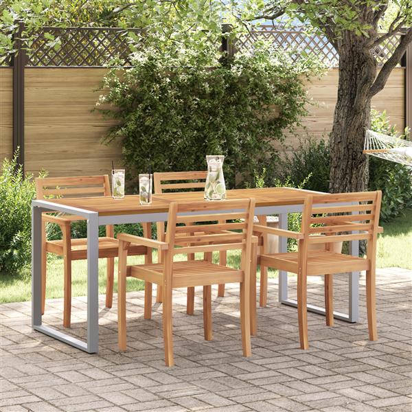 Grote foto vidaxl tuintafel 180x90x75 cm staal en massief acaciahout grijs tuin en terras tuinmeubelen
