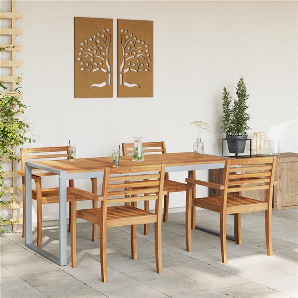 Grote foto vidaxl tuintafel 180x90x75 cm staal en massief acaciahout grijs tuin en terras tuinmeubelen