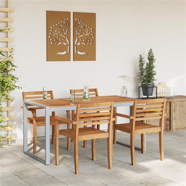 Grote foto vidaxl tuintafel 160x80x75 cm staal en massief acaciahout grijs tuin en terras tuinmeubelen
