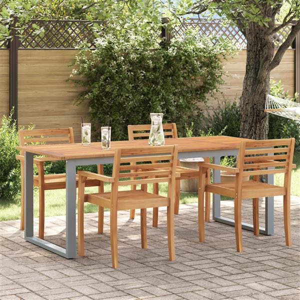 Grote foto vidaxl tuintafel 200x90x75 cm staal en massief acaciahout grijs tuin en terras tuinmeubelen