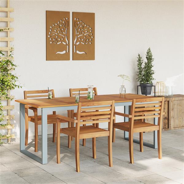 Grote foto vidaxl tuintafel 200x90x75 cm staal en massief acaciahout grijs tuin en terras tuinmeubelen