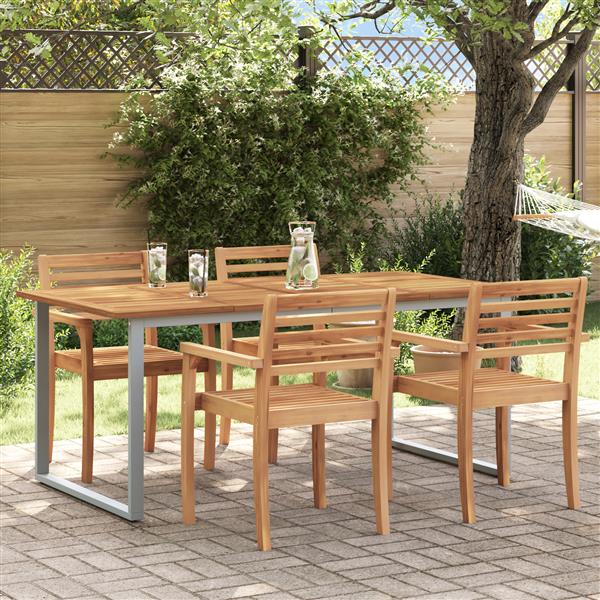 Grote foto vidaxl tuintafel 180x90x75 cm staal en massief acaciahout grijs tuin en terras tuinmeubelen