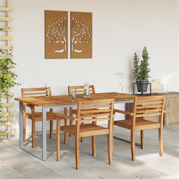 Grote foto vidaxl tuintafel 180x90x75 cm staal en massief acaciahout grijs tuin en terras tuinmeubelen