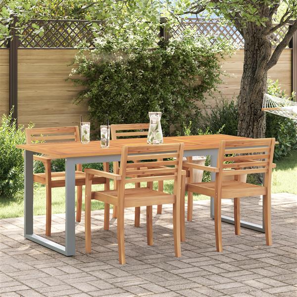 Grote foto vidaxl tuintafel 160x80x75 cm staal en massief acaciahout grijs tuin en terras tuinmeubelen