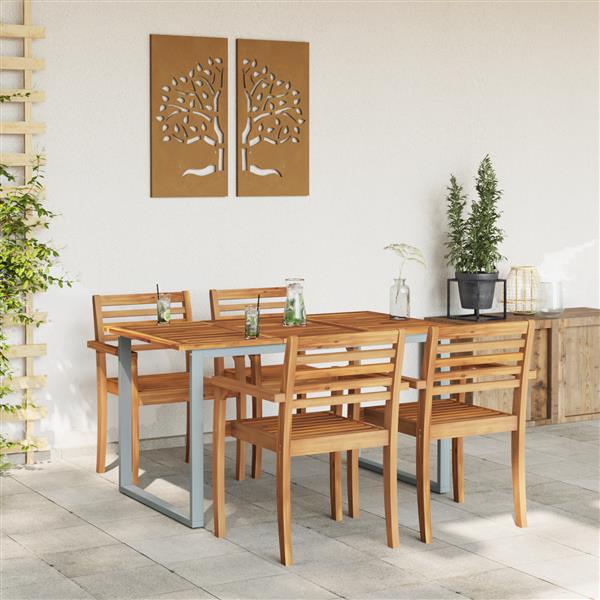 Grote foto vidaxl tuintafel 140x80x75 cm staal en massief acaciahout grijs tuin en terras tuinmeubelen