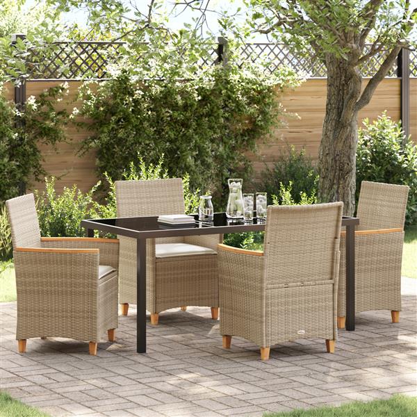 Grote foto vidaxl 5 delige tuinset met kussens beige poly rattan tuin en terras tuinmeubelen