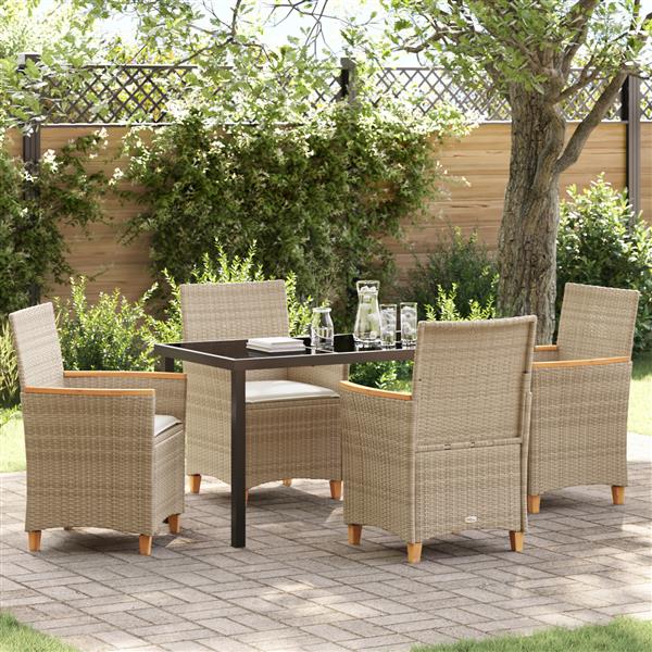 Grote foto vidaxl 5 delige tuinset met kussens beige poly rattan tuin en terras tuinmeubelen
