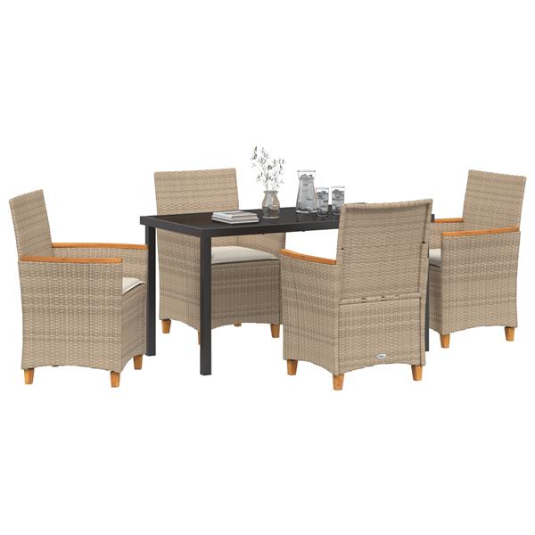 Grote foto vidaxl 5 delige tuinset met kussens beige poly rattan tuin en terras tuinmeubelen