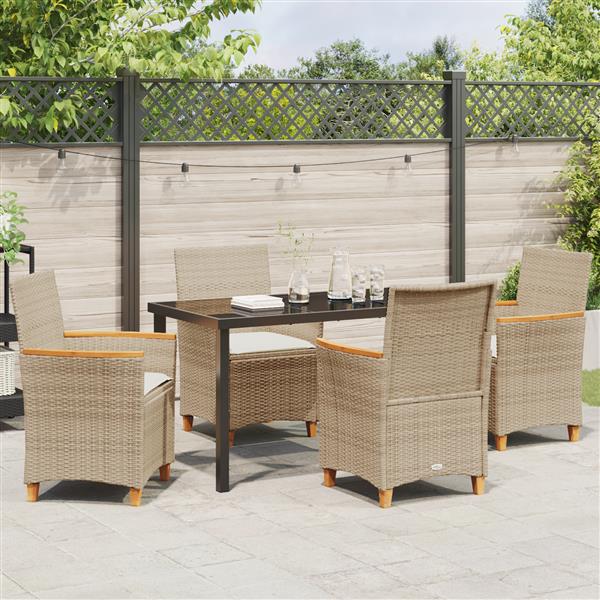 Grote foto vidaxl 5 delige tuinset met kussens beige poly rattan tuin en terras tuinmeubelen