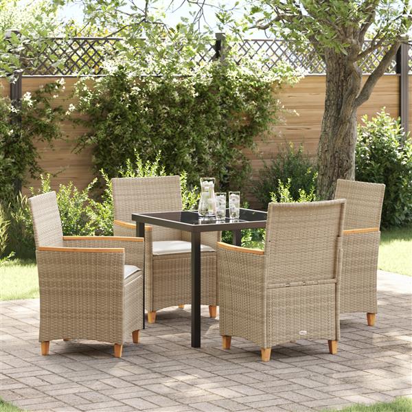 Grote foto vidaxl 5 delige tuin eetset met kussens beige poly rattan tuin en terras tuinmeubelen