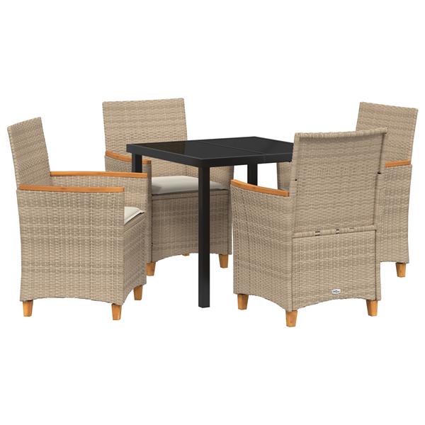 Grote foto vidaxl 5 delige tuin eetset met kussens beige poly rattan tuin en terras tuinmeubelen