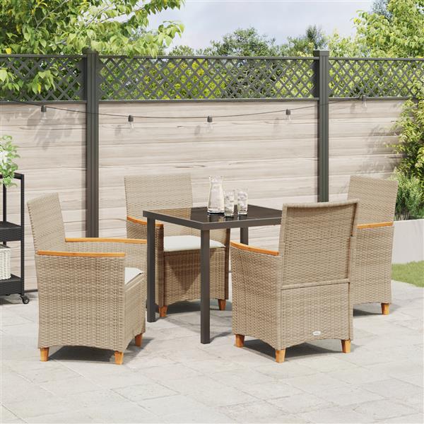 Grote foto vidaxl 5 delige tuin eetset met kussens beige poly rattan tuin en terras tuinmeubelen