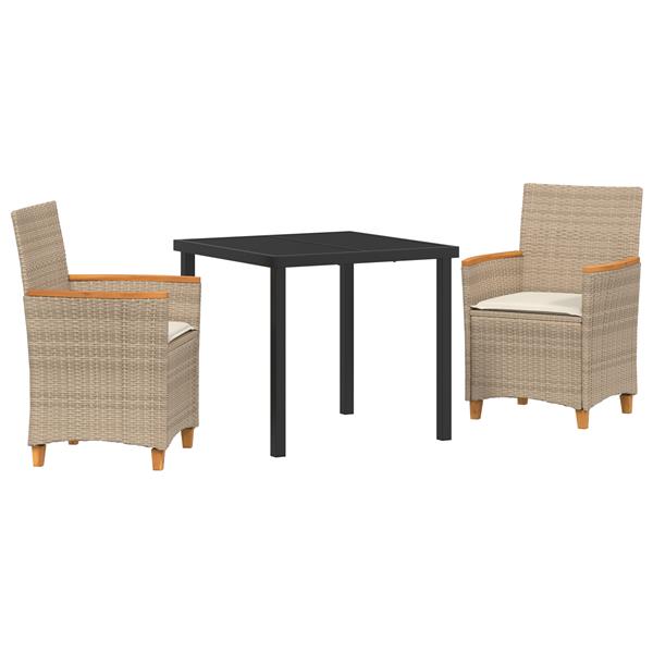 Grote foto vidaxl 3 delige tuin eettafel set met kussens beige poly rattan tuin en terras tuinmeubelen