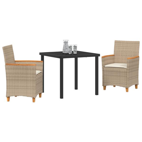 Grote foto vidaxl 3 delige tuin eettafel set met kussens beige poly rattan tuin en terras tuinmeubelen