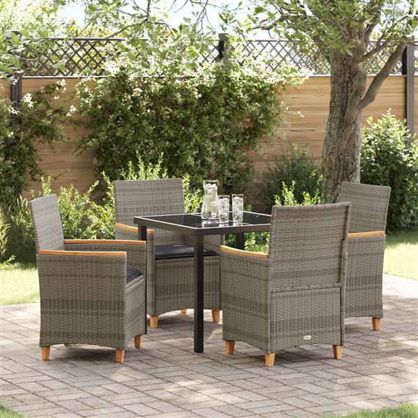 Grote foto vidaxl 5 delige tuin eettafel set met kussens grijs poly rattan tuin en terras tuinmeubelen