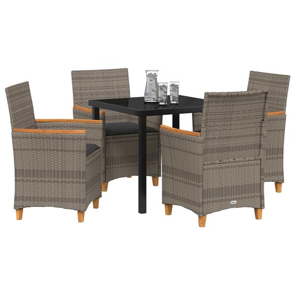 Grote foto vidaxl 5 delige tuin eettafel set met kussens grijs poly rattan tuin en terras tuinmeubelen