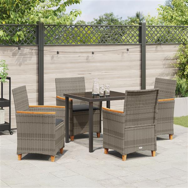 Grote foto vidaxl 5 delige tuin eettafel set met kussens grijs poly rattan tuin en terras tuinmeubelen