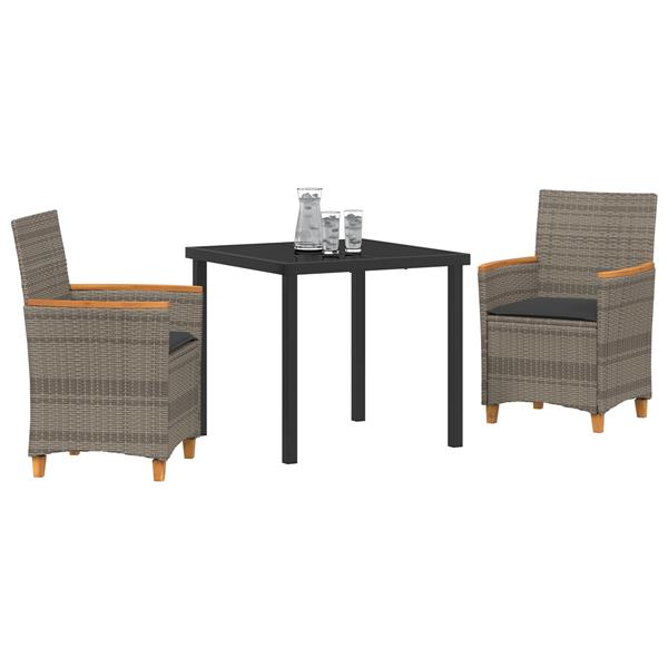 Grote foto vidaxl 3 delige tuin eettafelset met kussens grijs poly rattan tuin en terras tuinmeubelen