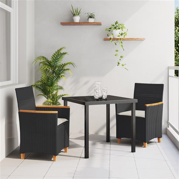 Grote foto vidaxl 3 delige tuinset met kussens zwart poly rattan tuin en terras tuinmeubelen