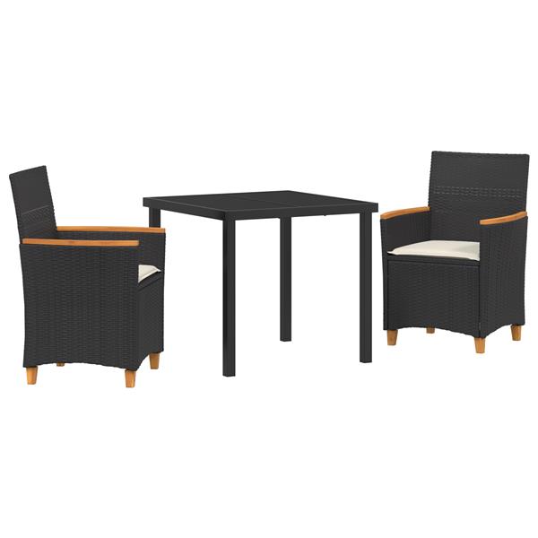 Grote foto vidaxl 3 delige tuinset met kussens zwart poly rattan tuin en terras tuinmeubelen
